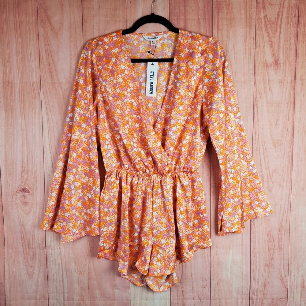 Steve Madden NYC Shorts Romper Sz XS Orange Blossom NEW NWT